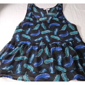 Kirra Womans Small Top Feathers Blue Green Summer Boho Sheer Layering‎